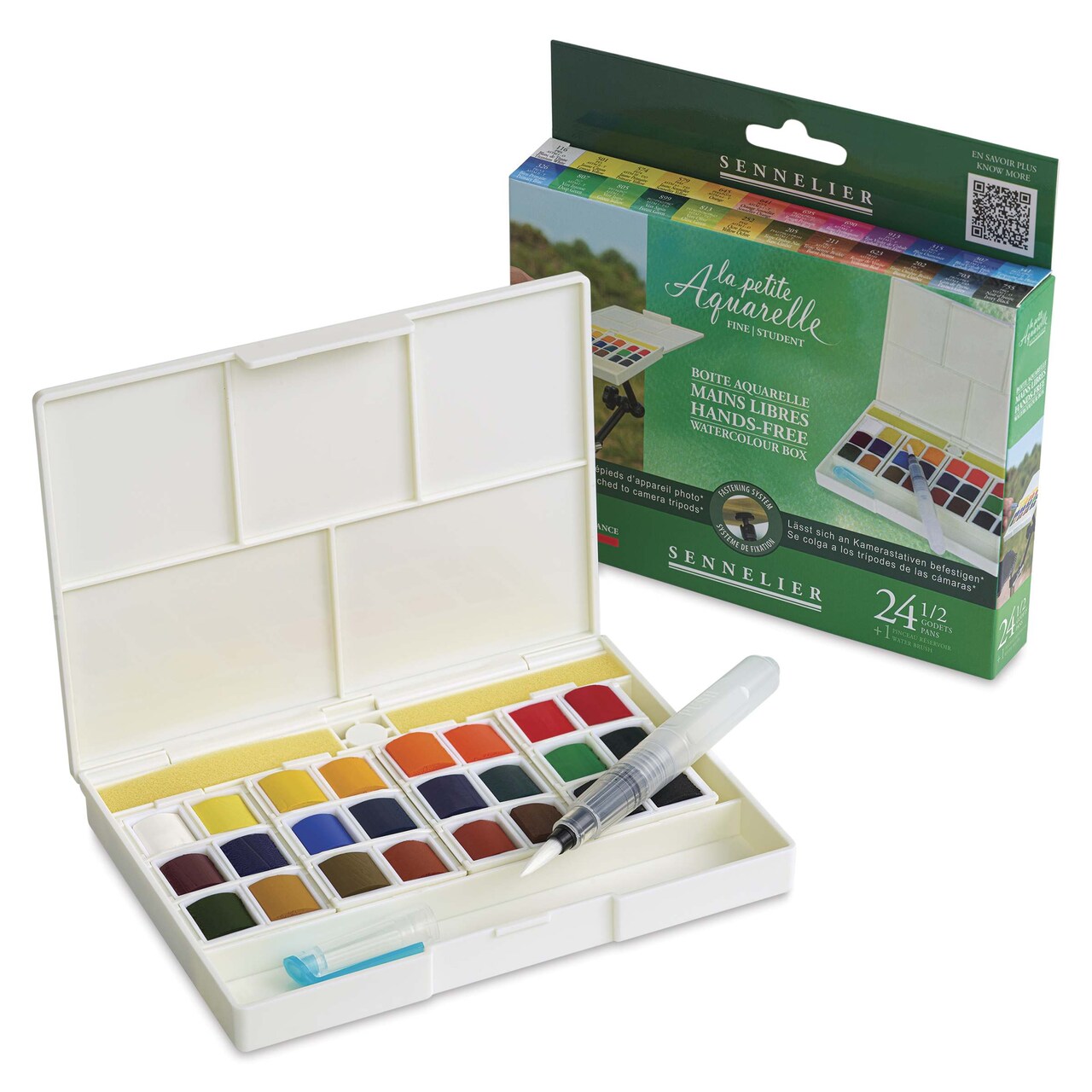 Sennelier La Petite Aquarelle Watercolor Half Pan Hands-Free Set - Set of 24, Assorted Colors